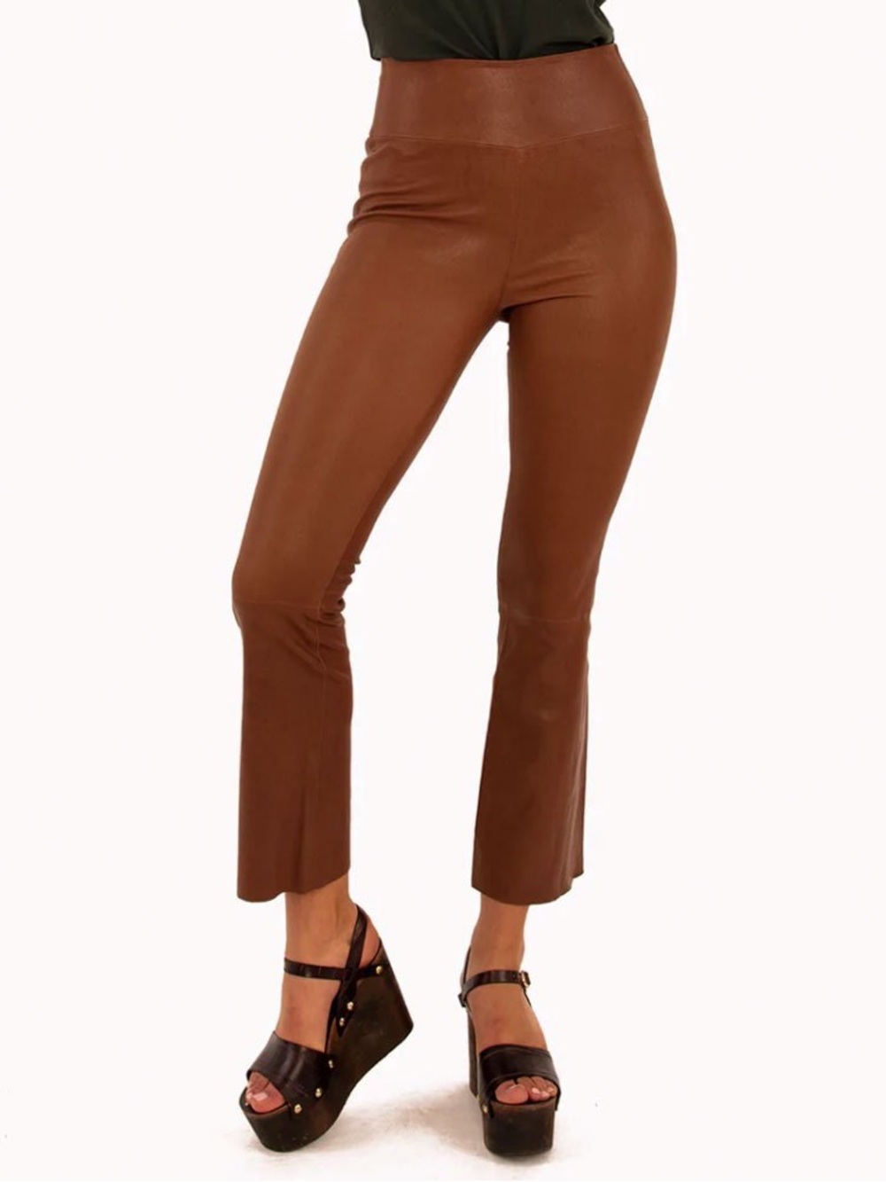 SPRWMN Grace High Rise Leather Crop Flare Cocoa Brown Legging Pants NWOT Large